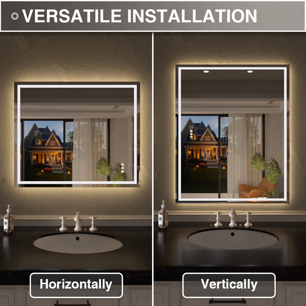 Flicker Rectangular Frameless Anti-Fog LED Light Dimmable Wall Bathroom Vanity Mirror in Polished Crystal