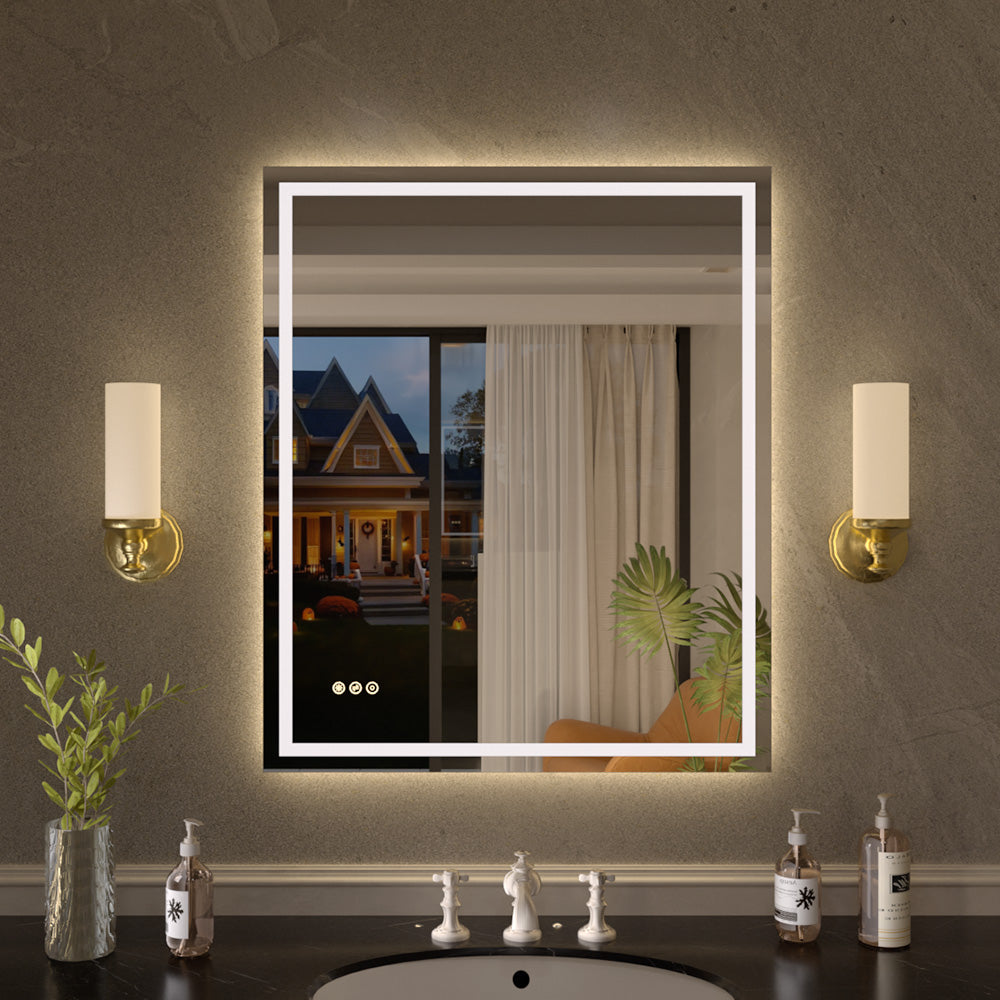 Flicker Rectangular Frameless Anti-Fog LED Light Dimmable Wall Bathroom Vanity Mirror in Polished Crystal