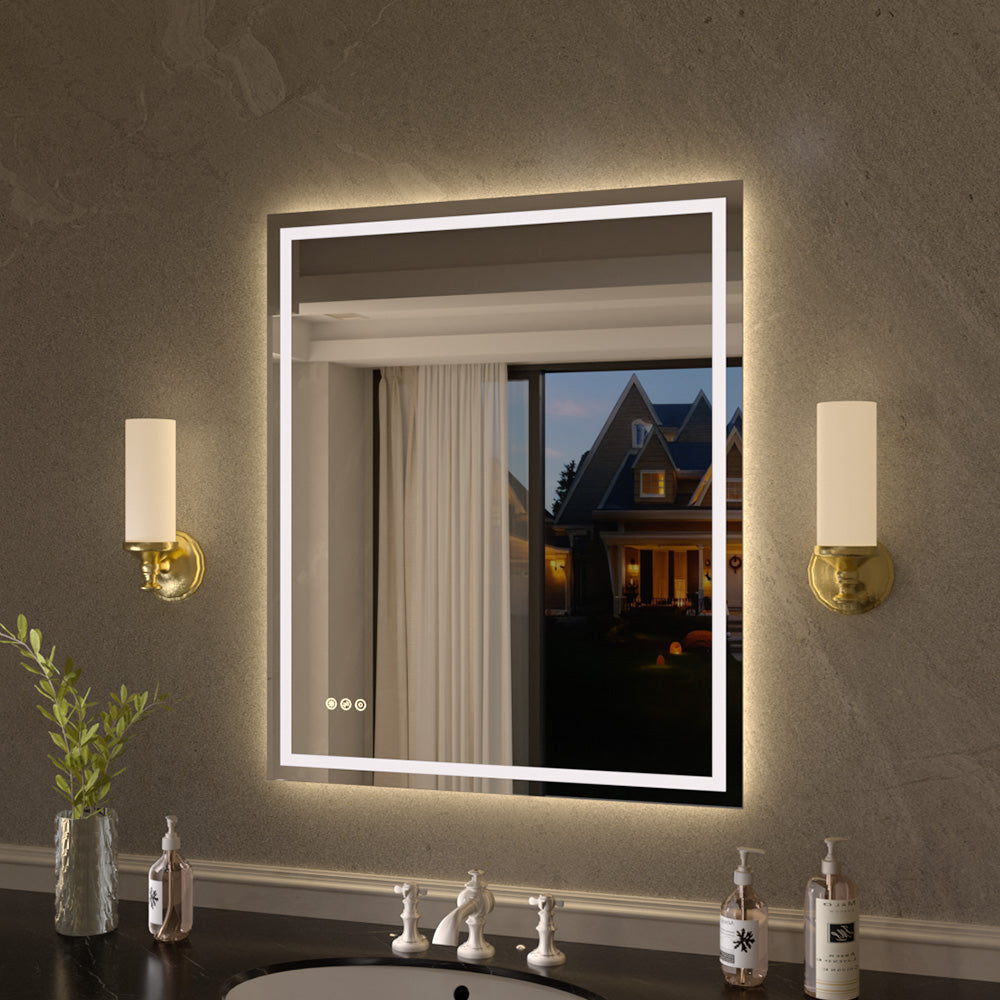 Flicker Rectangular Frameless Anti-Fog LED Light Dimmable Wall Bathroom Vanity Mirror in Polished Crystal