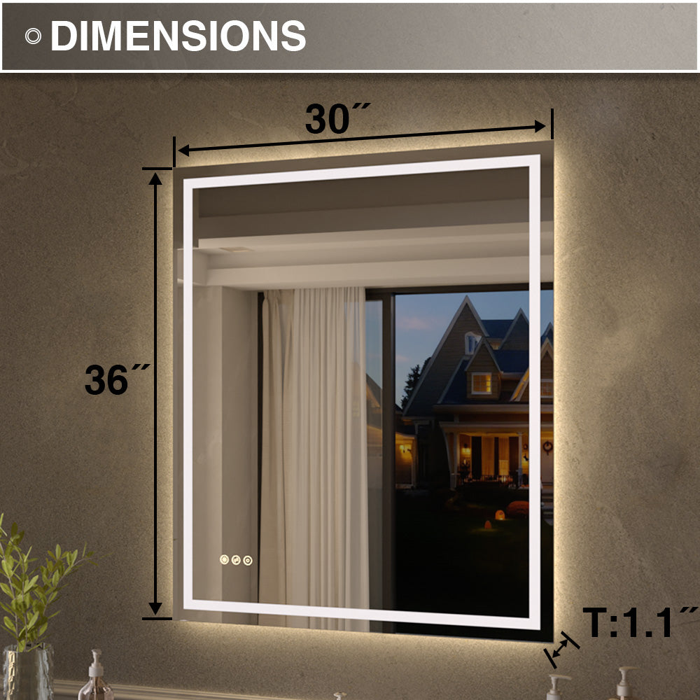 Flicker Rectangular Frameless Anti-Fog LED Light Dimmable Wall Bathroom Vanity Mirror in Polished Crystal