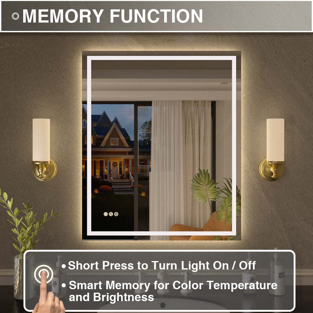 Luma Rectangular Frameless Anti-Fog LED Light Dimmable Wall Bathroom Vanity Mirror in Polished Crystal