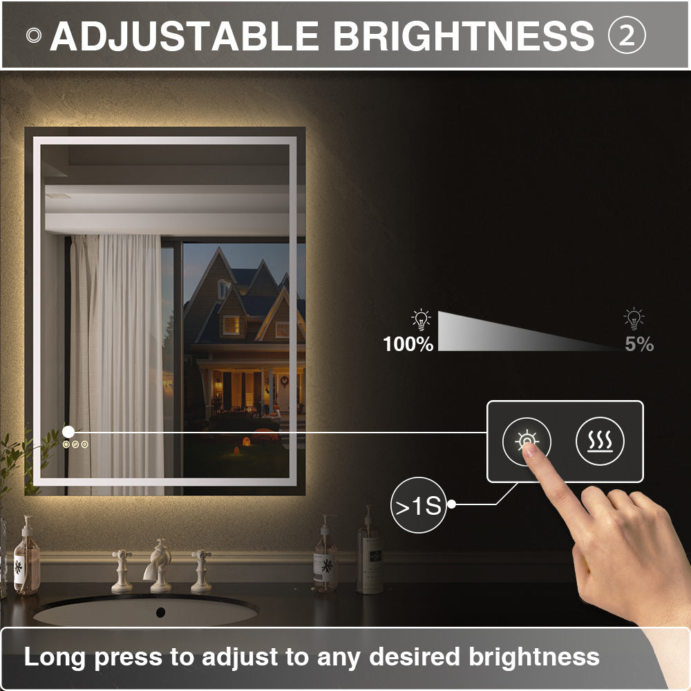 Luma Rectangular Frameless Anti-Fog LED Light Dimmable Wall Bathroom Vanity Mirror in Polished Crystal