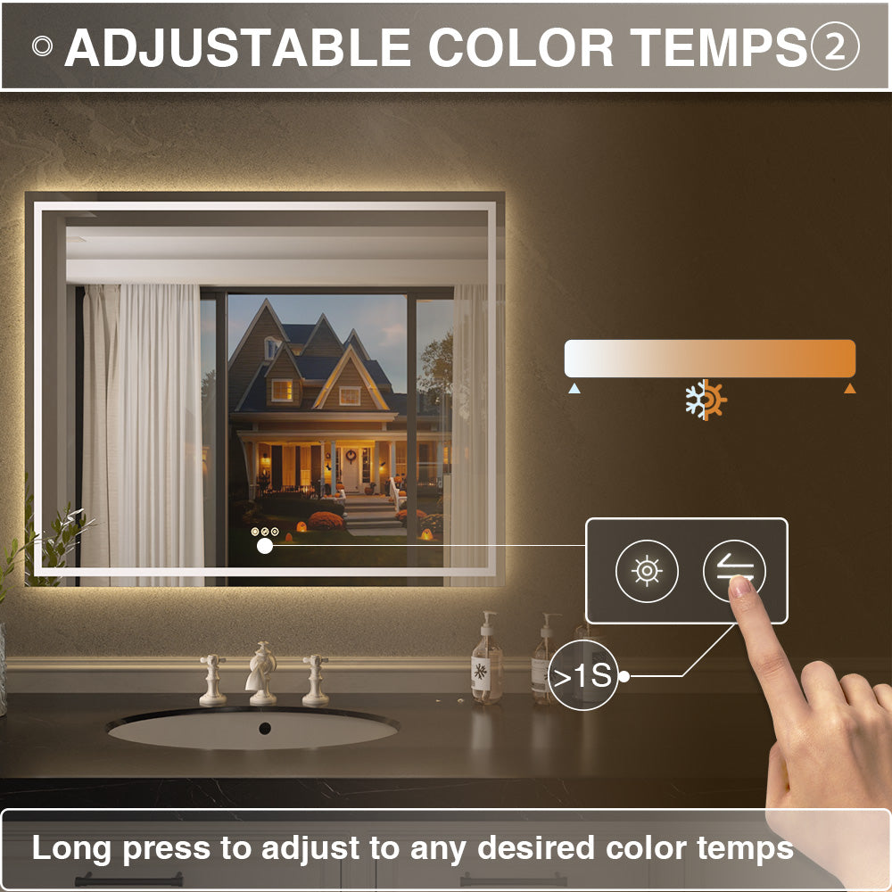 Flicker Rectangular Frameless Anti-Fog LED Light Dimmable Wall Bathroom Vanity Mirror in Polished Crystal