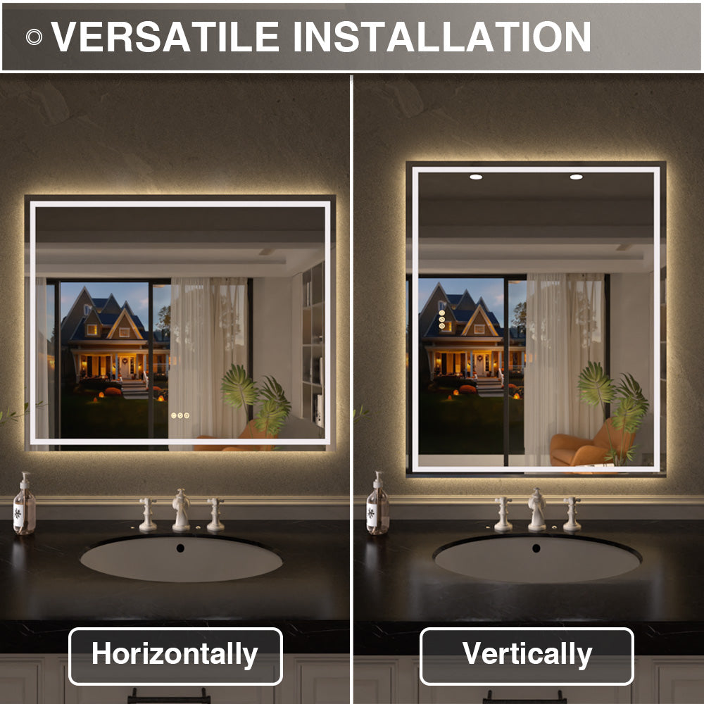 Flicker Rectangular Frameless Anti-Fog LED Light Dimmable Wall Bathroom Vanity Mirror in Polished Crystal