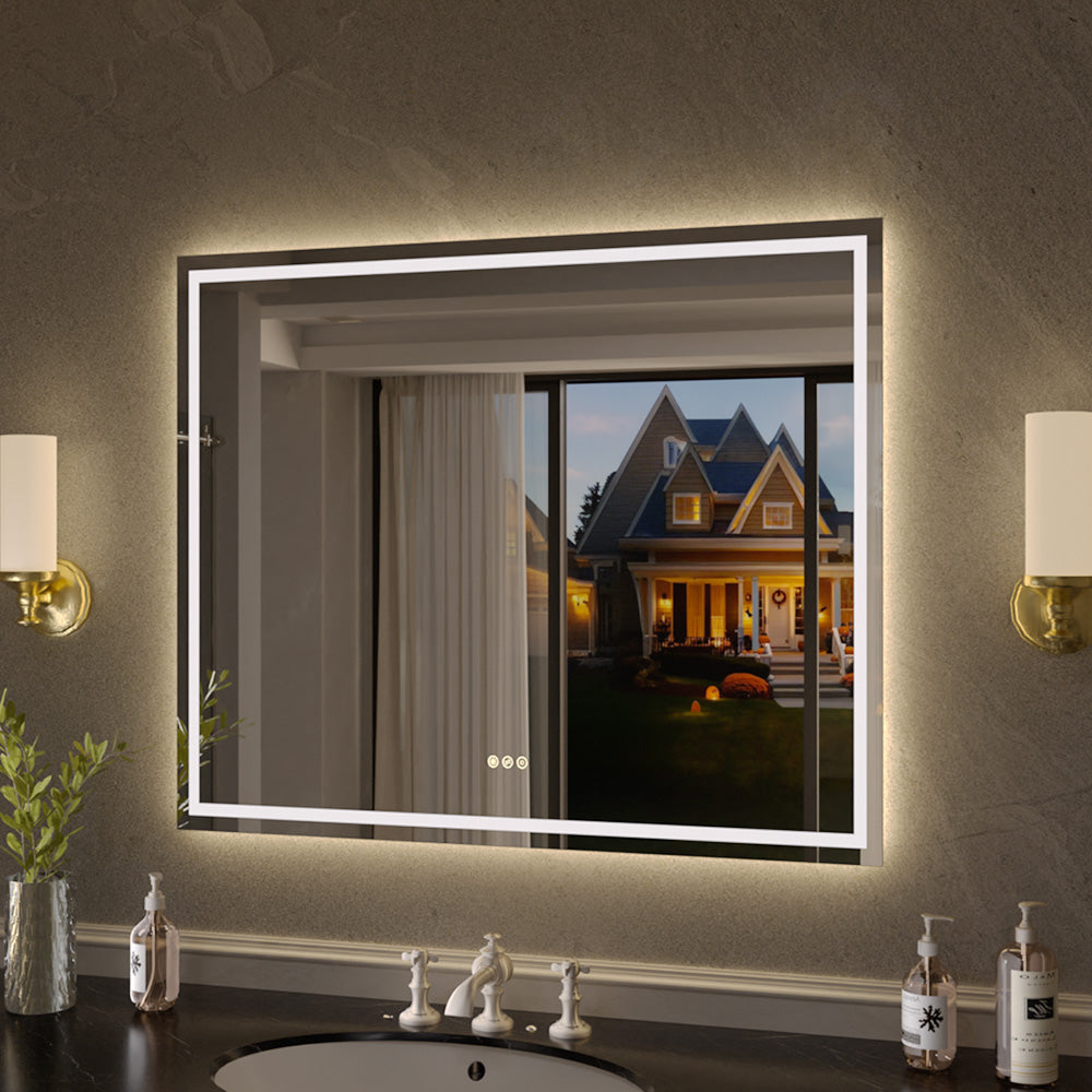 Luma Rectangular Frameless Anti-Fog LED Light Dimmable Wall Bathroom Vanity Mirror in Polished Crystal