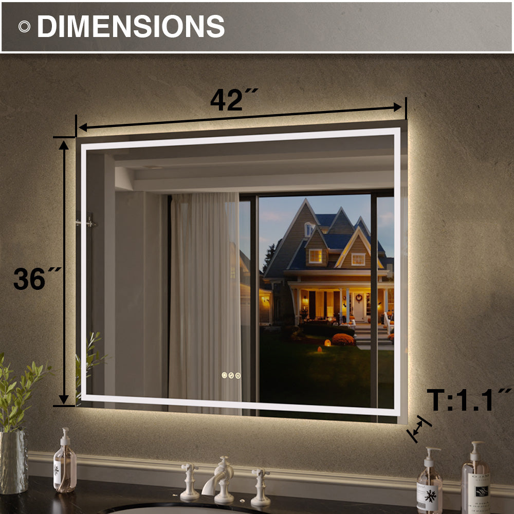 Flicker Rectangular Frameless Anti-Fog LED Light Dimmable Wall Bathroom Vanity Mirror in Polished Crystal