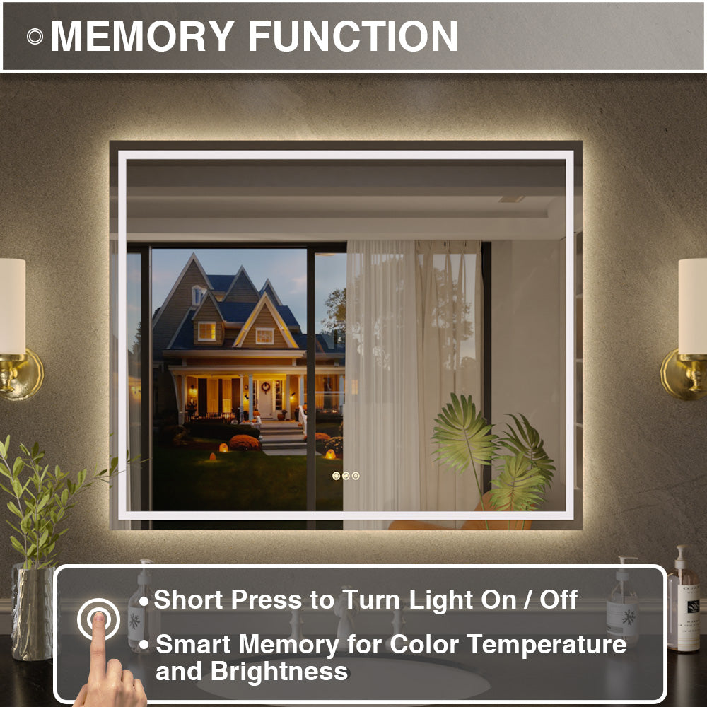 Flicker Rectangular Frameless Anti-Fog LED Light Dimmable Wall Bathroom Vanity Mirror in Polished Crystal