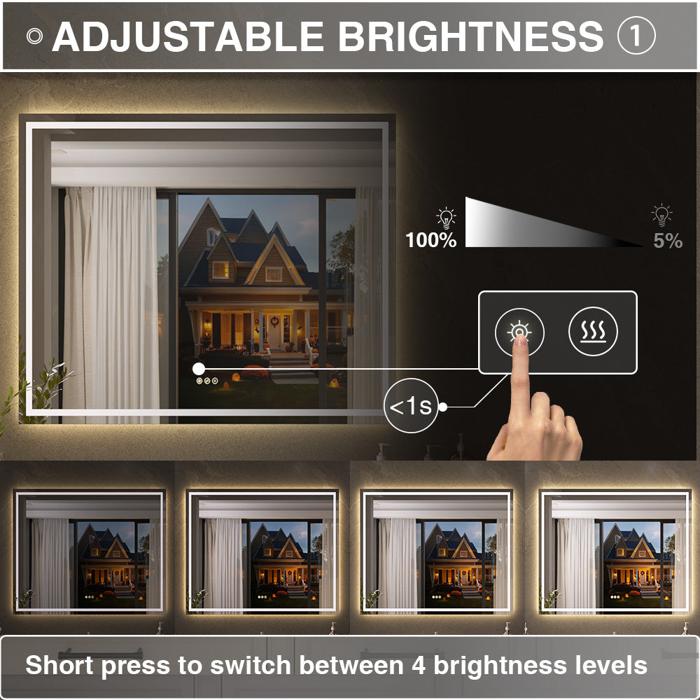 Luma Rectangular Frameless Anti-Fog LED Light Dimmable Wall Bathroom Vanity Mirror in Polished Crystal