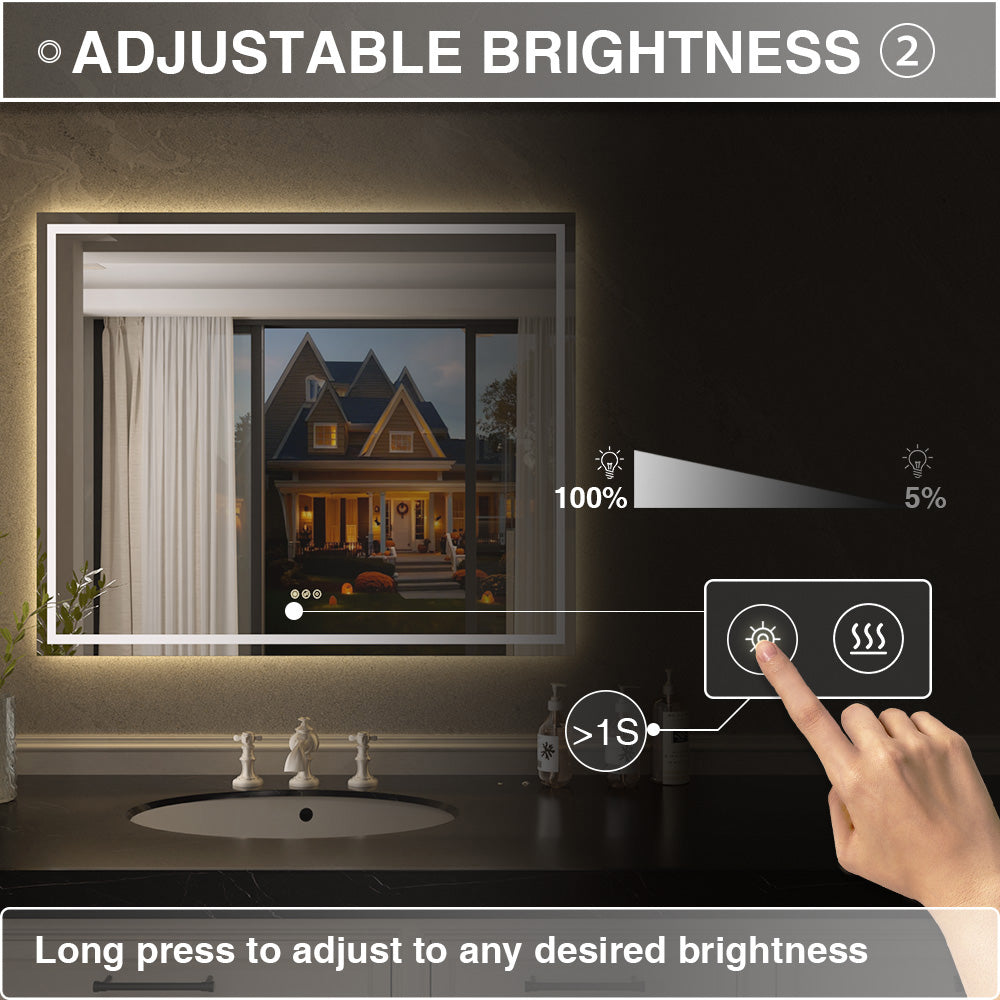 Luma Rectangular Frameless Anti-Fog LED Light Dimmable Wall Bathroom Vanity Mirror in Polished Crystal
