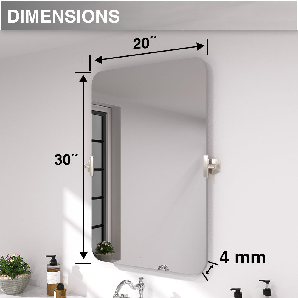 Twirl 20 in. W x 30 in. H Rectangular Frameless Tilt Wall Bathroom Vanity Mirror