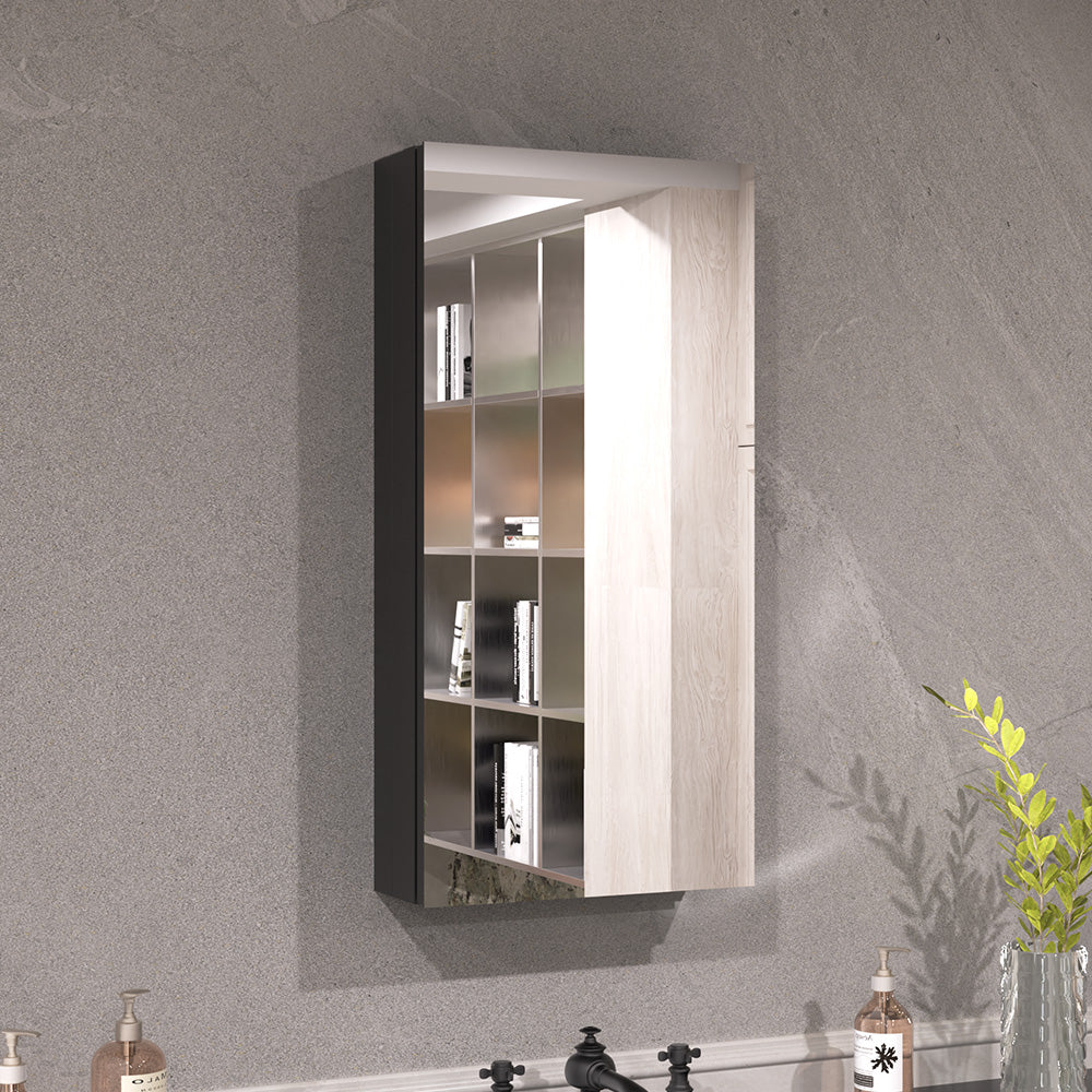 Keen Framless Recessed or Surface-Mount Rectangular Aluminum Medicine Cabinet with Mirror in Matte Black