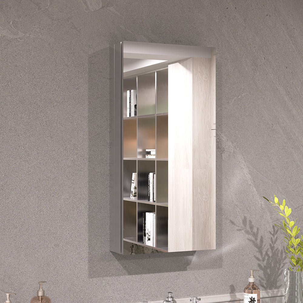 Keen Framless Recessed or Surface-Mount Rectangular Aluminum Medicine Cabinet with Mirror in Silver