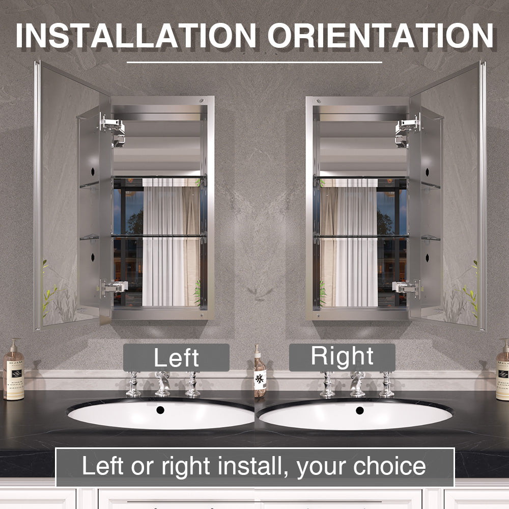 Keen Framless Recessed or Surface-Mount Rectangular Aluminum Medicine Cabinet with Mirror in Silver