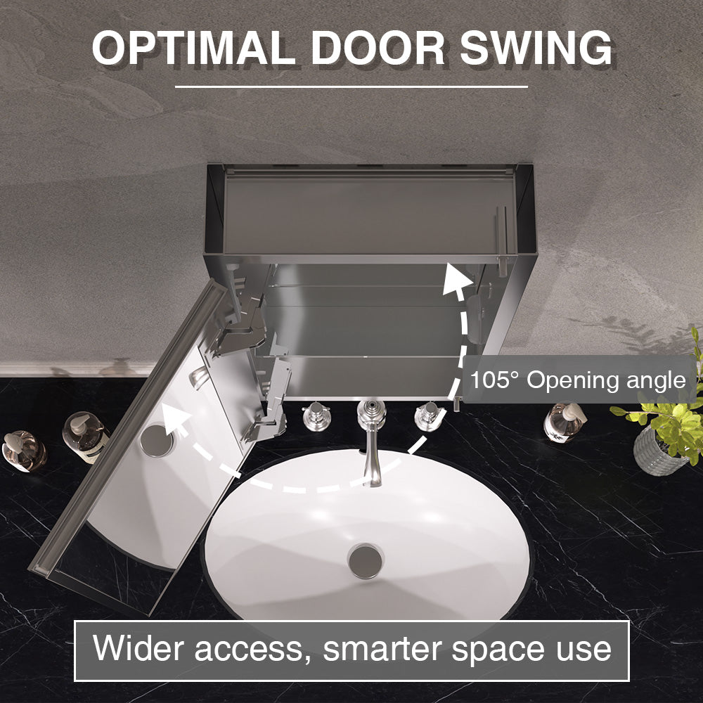 Keen Framless Recessed or Surface-Mount Rectangular Aluminum Medicine Cabinet with Mirror in Silver