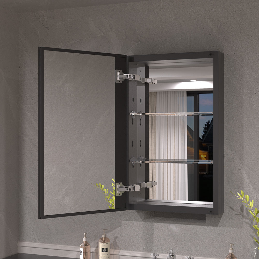 Keen Framless Recessed or Surface-Mount Rectangular Aluminum Medicine Cabinet with Mirror in Matte Black