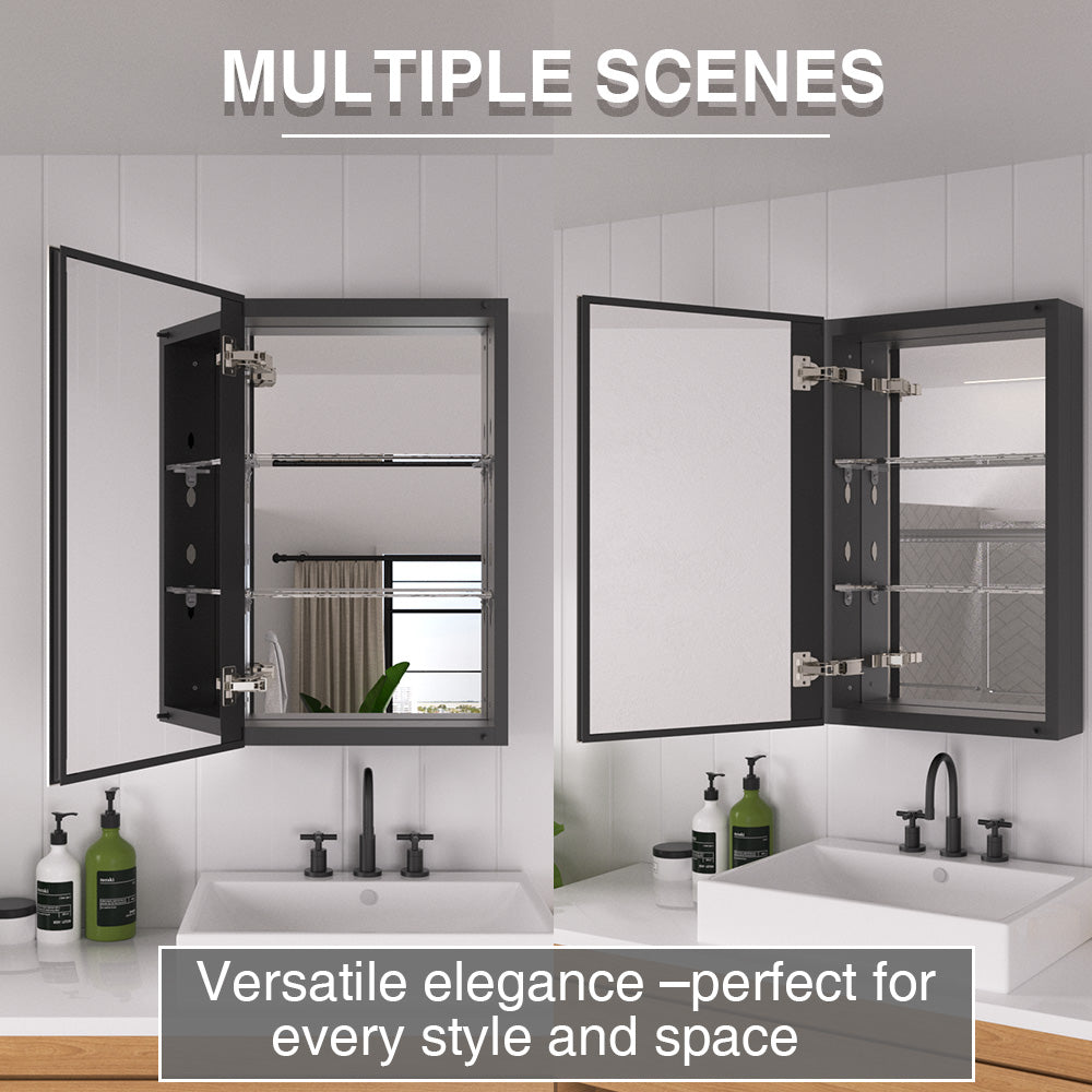 Keen Framless Recessed or Surface-Mount Rectangular Aluminum Medicine Cabinet with Mirror in Matte Black