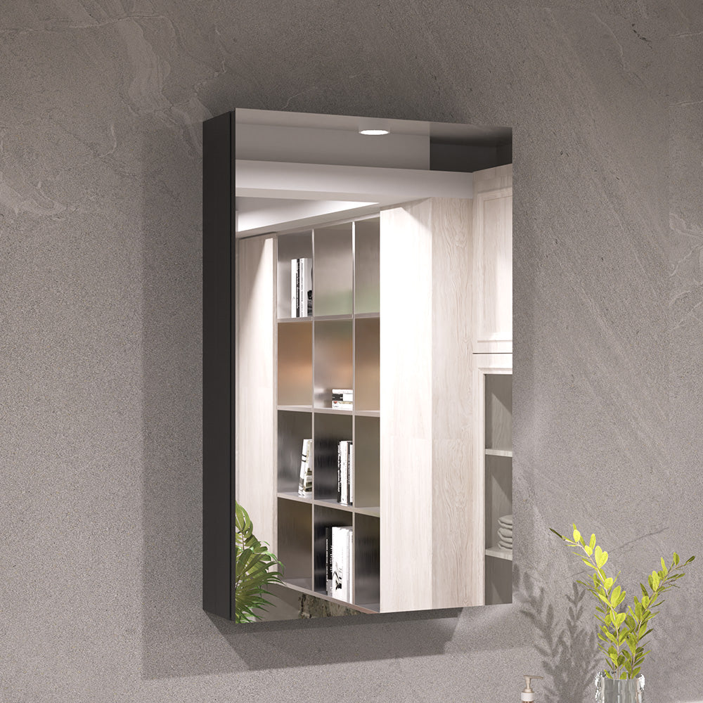 Keen Framless Recessed or Surface-Mount Rectangular Aluminum Medicine Cabinet with Mirror in Matte Black