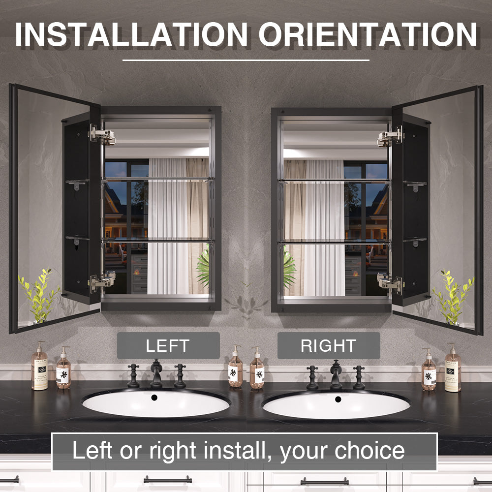 Keen Framless Recessed or Surface-Mount Rectangular Aluminum Medicine Cabinet with Mirror in Matte Black