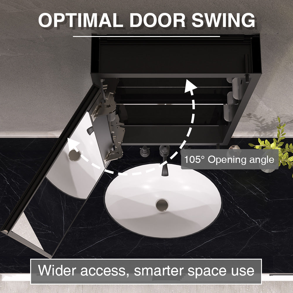 Keen Framless Recessed or Surface-Mount Rectangular Aluminum Medicine Cabinet with Mirror in Matte Black