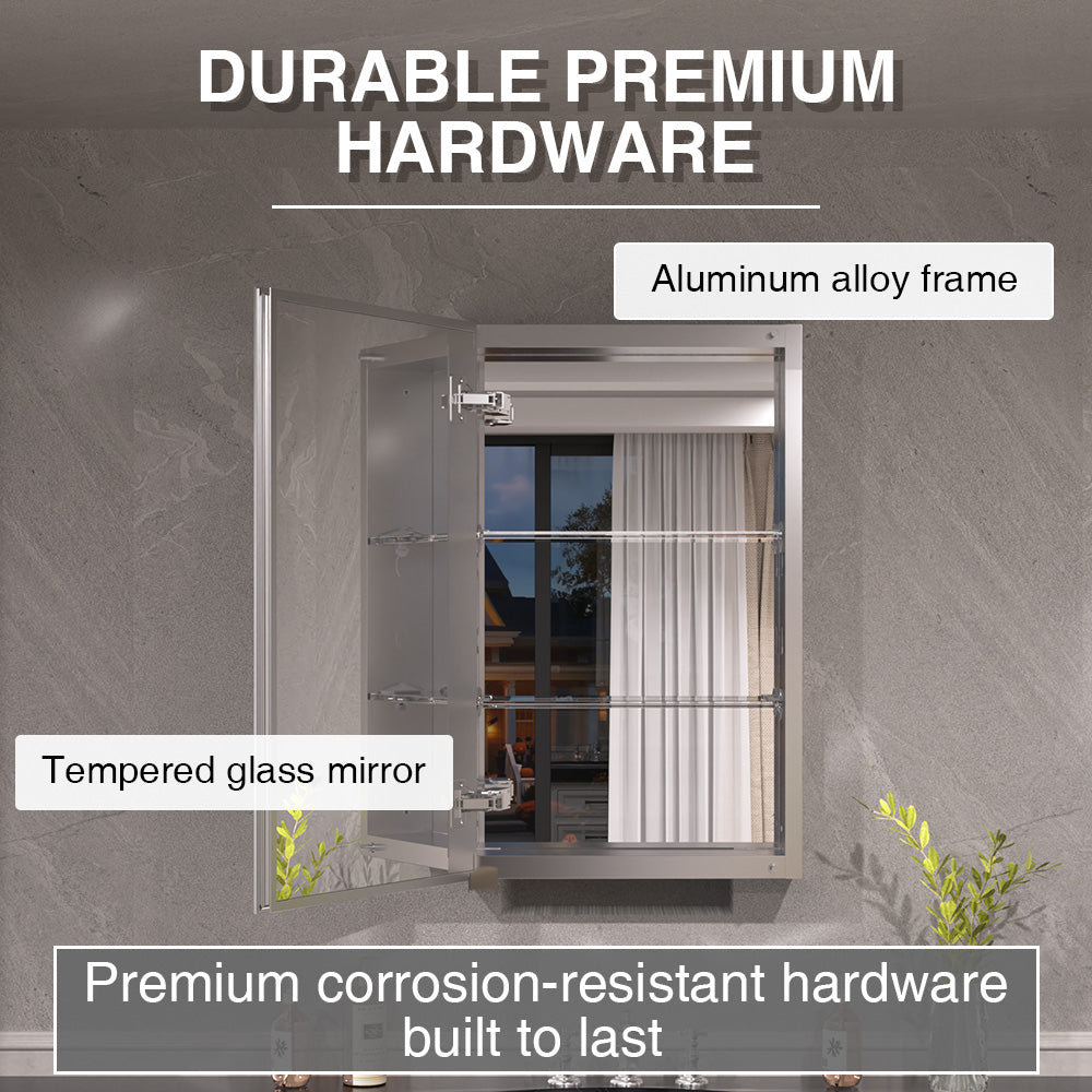 Keen Framless Recessed or Surface-Mount Rectangular Aluminum Medicine Cabinet with Mirror in Silver