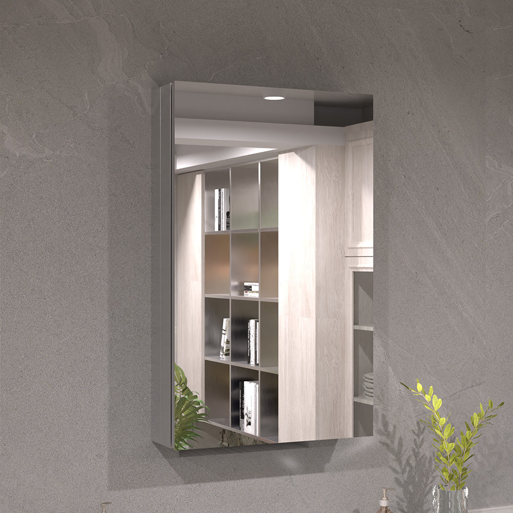 Keen Framless Recessed or Surface-Mount Rectangular Aluminum Medicine Cabinet with Mirror in Silver