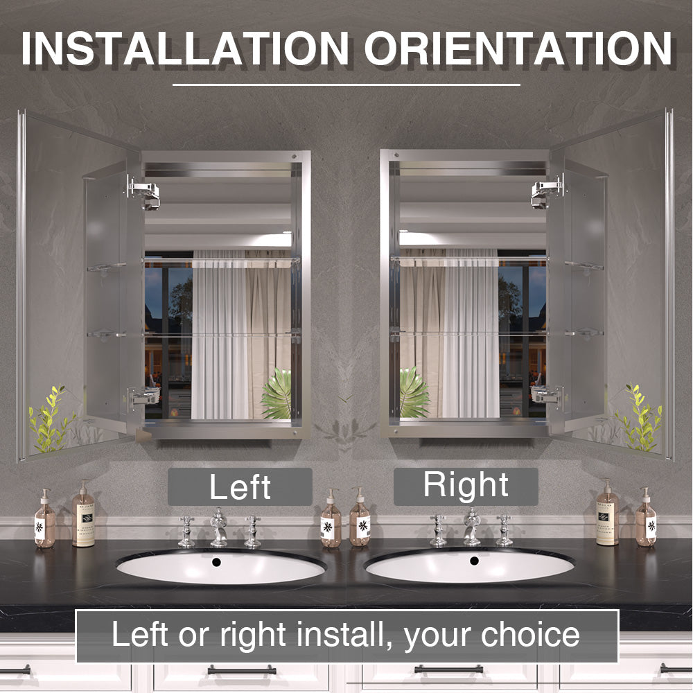 Keen Framless Recessed or Surface-Mount Rectangular Aluminum Medicine Cabinet with Mirror in Silver