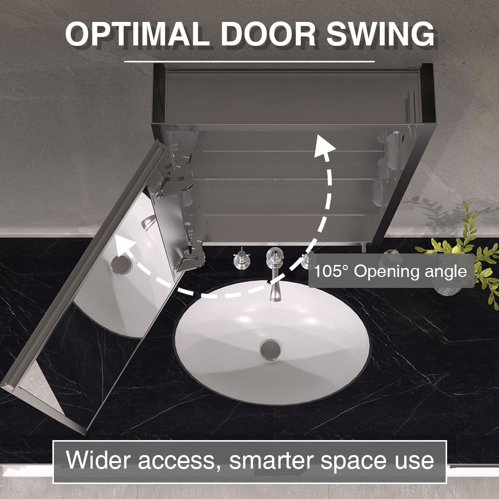 Keen Framless Recessed or Surface-Mount Rectangular Aluminum Medicine Cabinet with Mirror in Silver