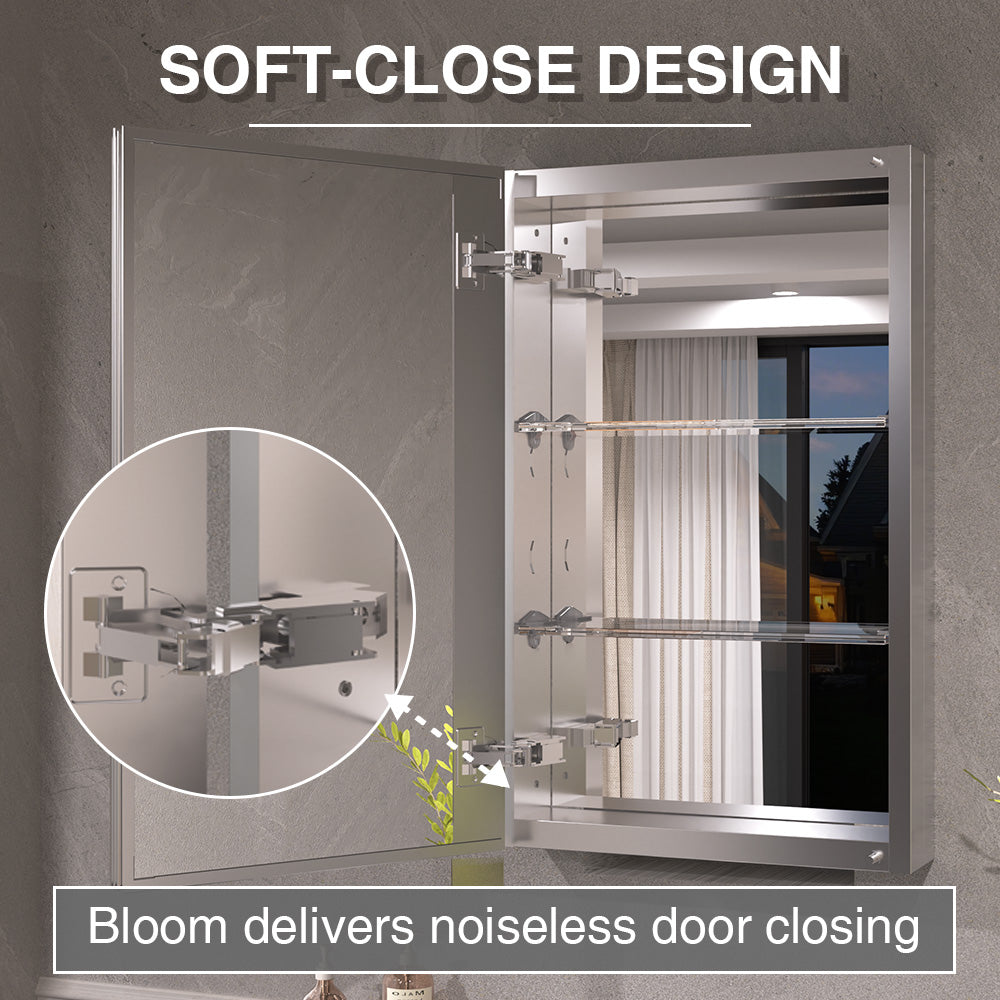 Keen Framless Recessed or Surface-Mount Rectangular Aluminum Medicine Cabinet with Mirror in Silver