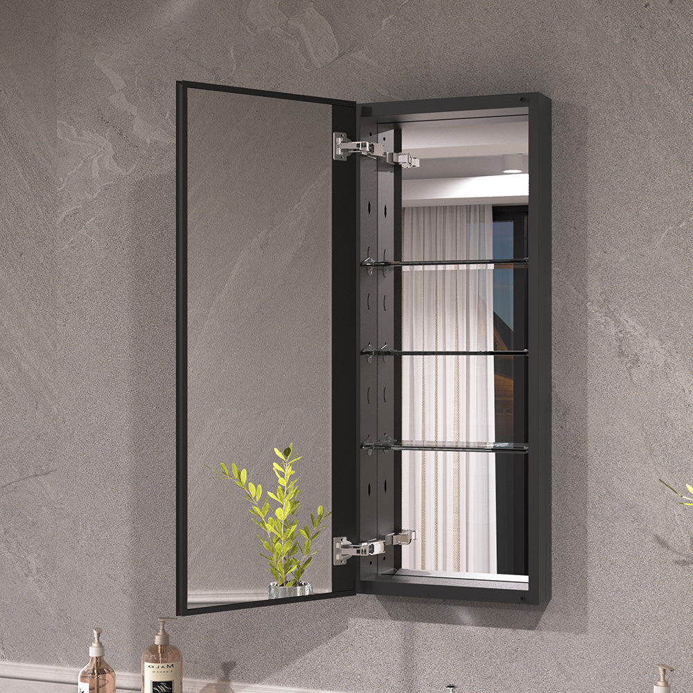 Keen Framless Recessed or Surface-Mount Rectangular Aluminum Medicine Cabinet with Mirror in Matte Black