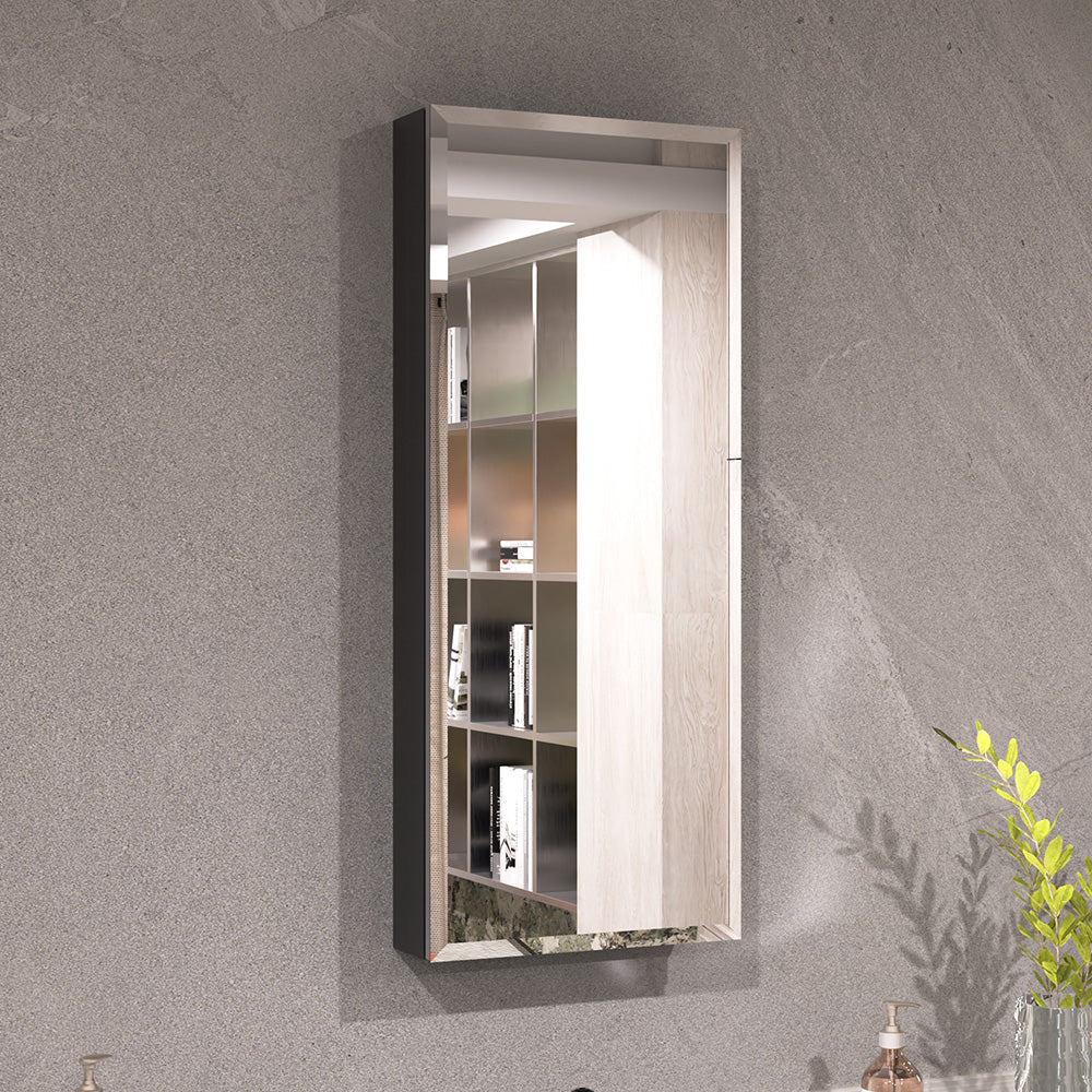 Keen Framless Recessed or Surface-Mount Rectangular Aluminum Medicine Cabinet with Mirror in Matte Black