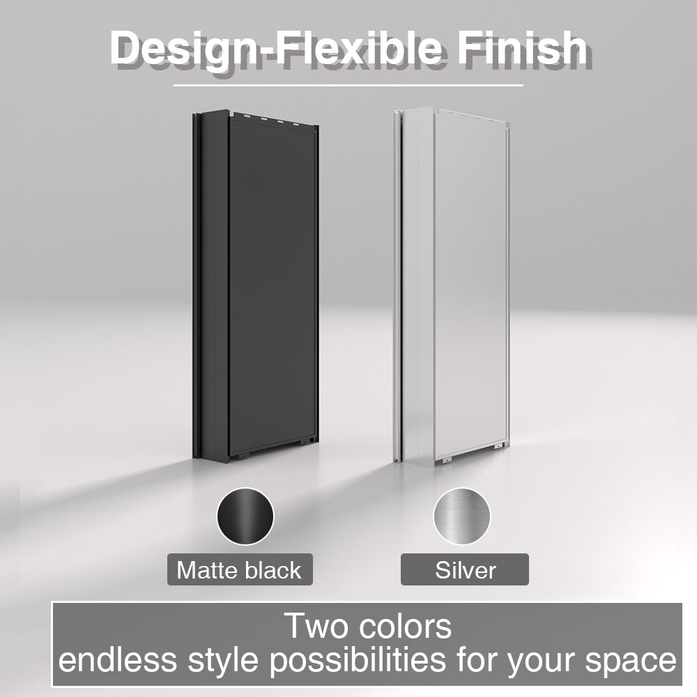 Keen Framless Recessed or Surface-Mount Rectangular Aluminum Medicine Cabinet with Mirror in Matte Black