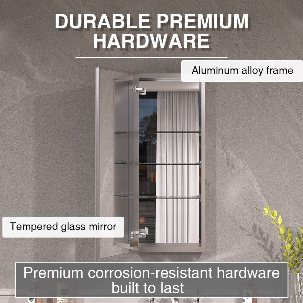 Keen Framless Recessed or Surface-Mount Rectangular Aluminum Medicine Cabinet with Mirror in Silver