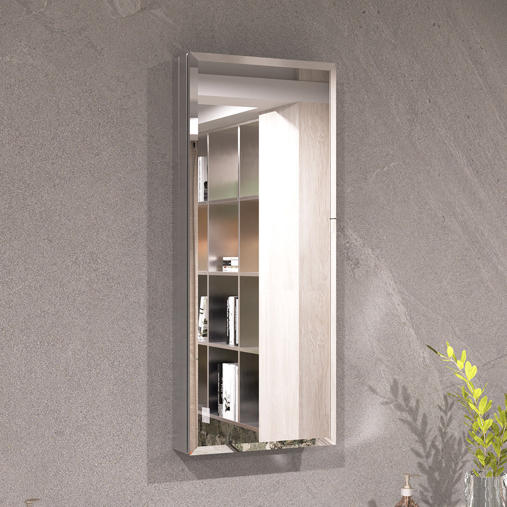 Keen Framless Recessed or Surface-Mount Rectangular Aluminum Medicine Cabinet with Mirror in Silver