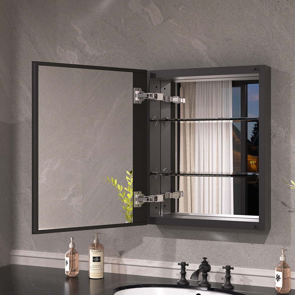 Keen Framless Recessed or Surface-Mount Rectangular Aluminum Medicine Cabinet with Mirror in Matte Black