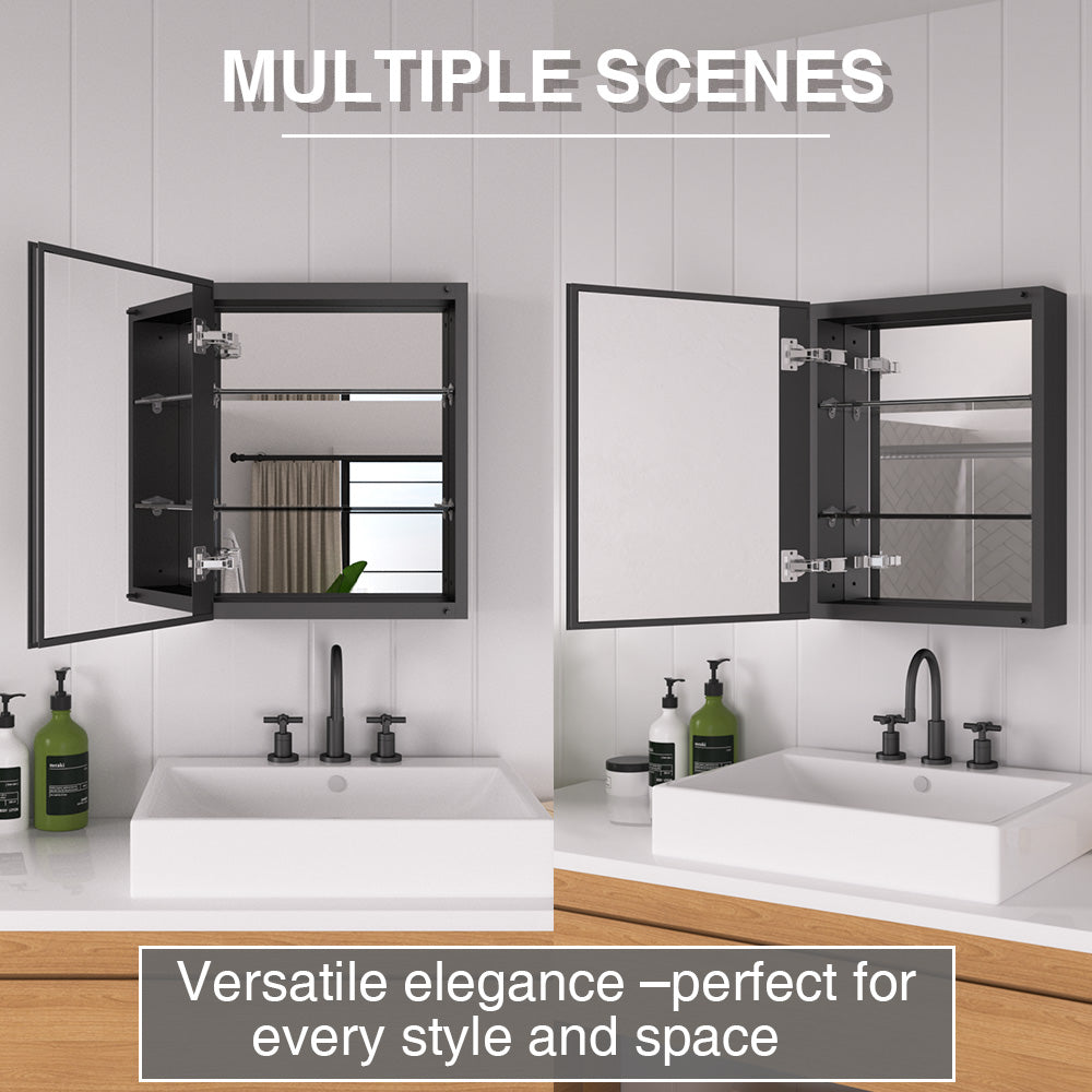 Keen Framless Recessed or Surface-Mount Rectangular Aluminum Medicine Cabinet with Mirror in Matte Black