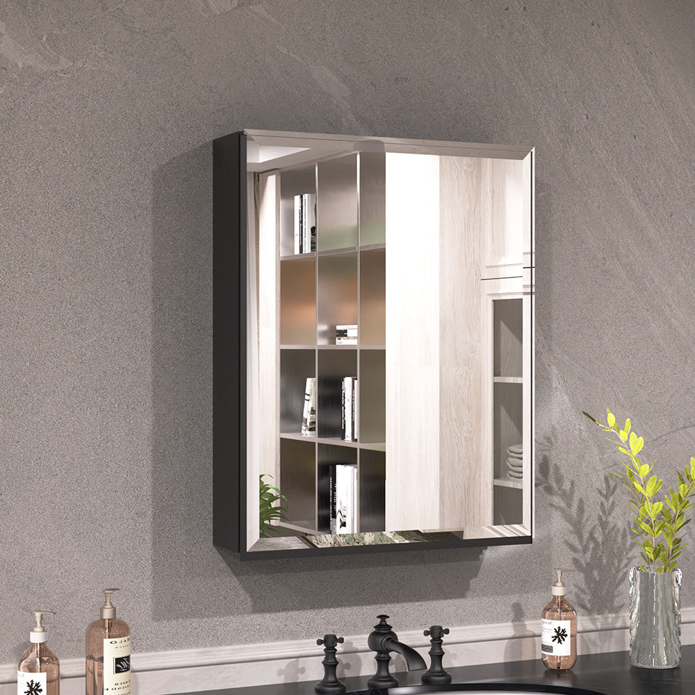 Keen Framless Recessed or Surface-Mount Rectangular Aluminum Medicine Cabinet with Mirror in Matte Black