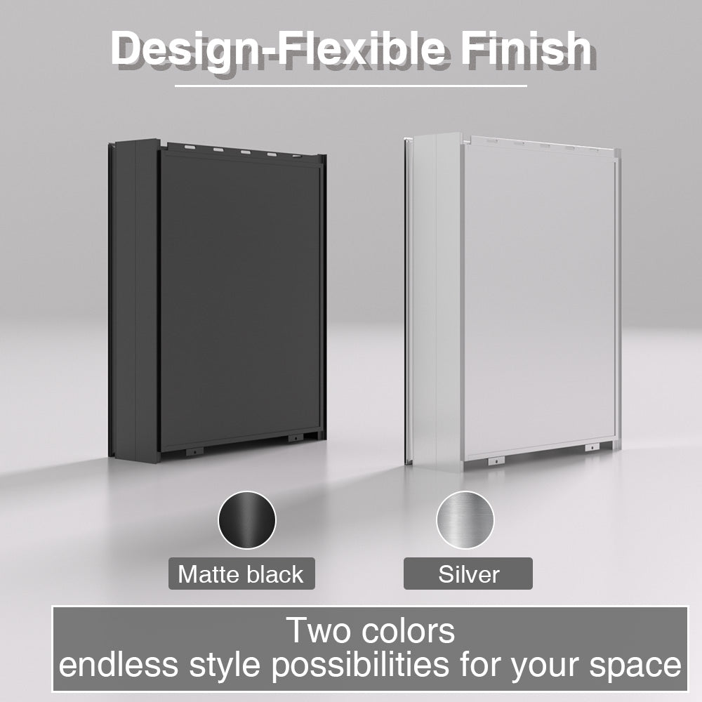 Keen Framless Recessed or Surface-Mount Rectangular Aluminum Medicine Cabinet with Mirror in Matte Black