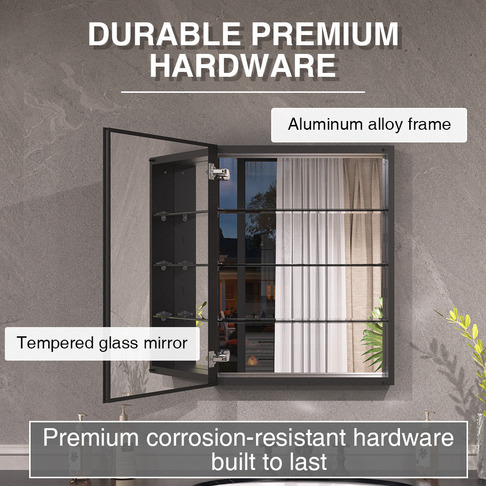 Keen Framless Recessed or Surface-Mount Rectangular Aluminum Medicine Cabinet with Mirror in Matte Black