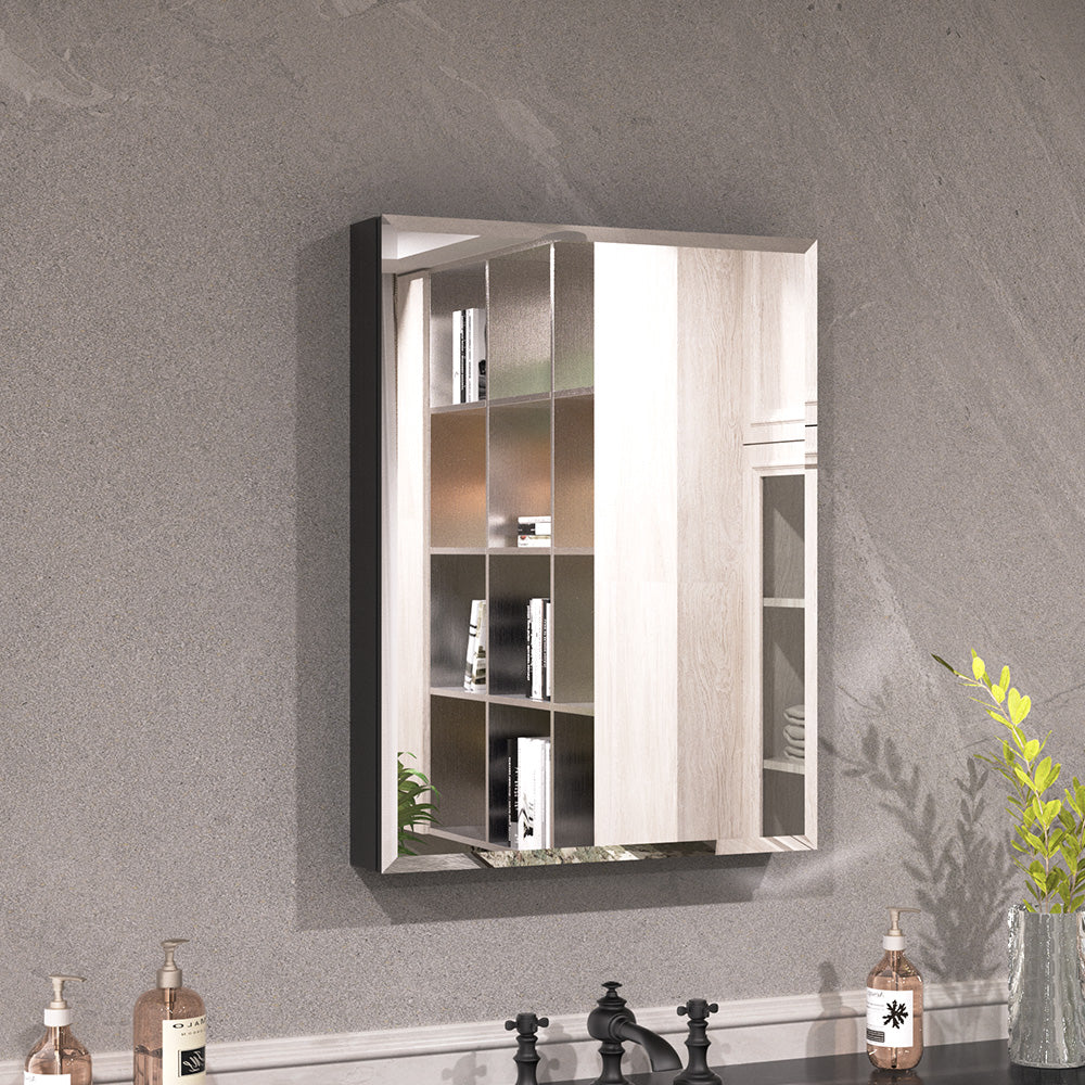 Keen Framless Recessed or Surface-Mount Rectangular Aluminum Medicine Cabinet with Mirror in Matte Black