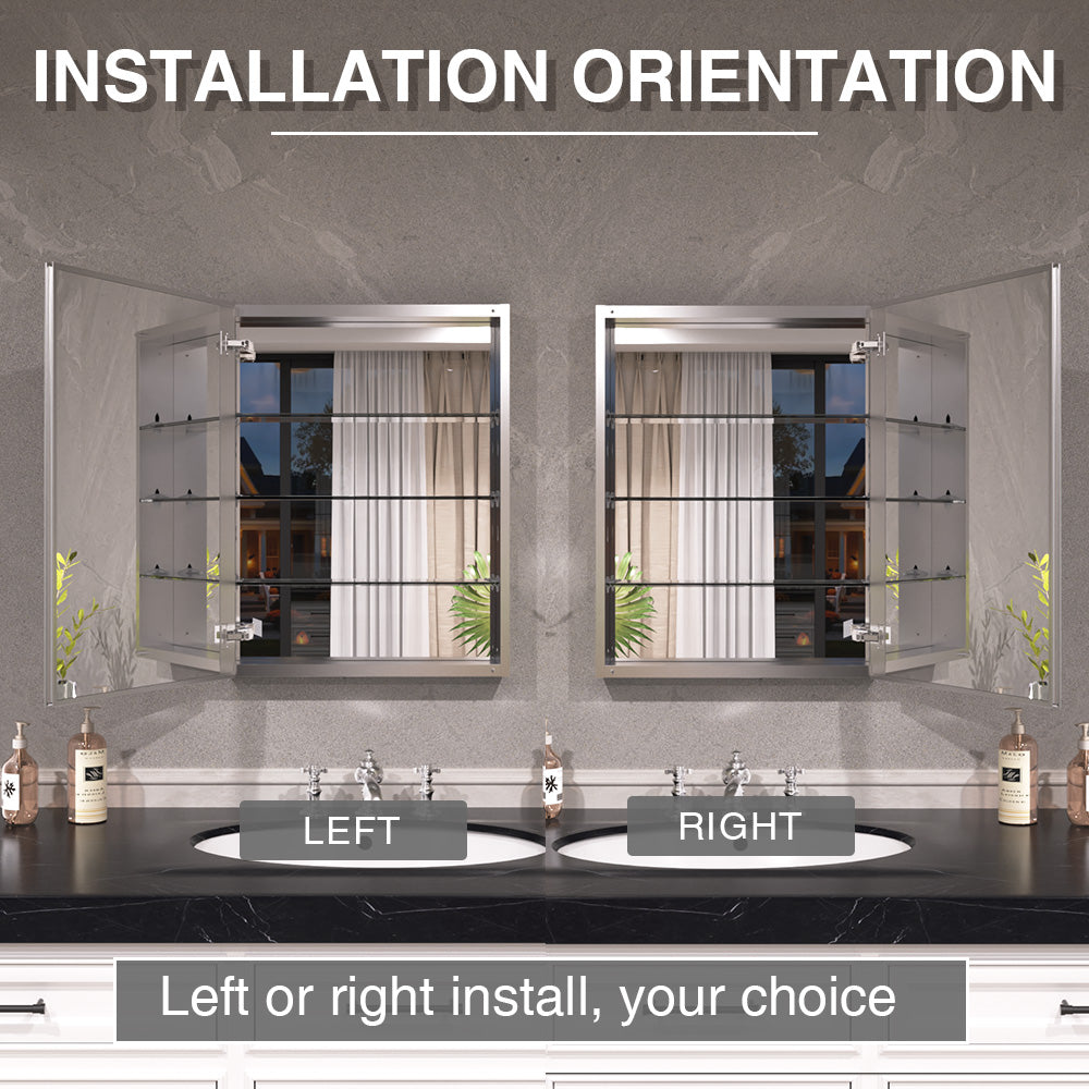 Keen Framless Recessed or Surface-Mount Rectangular Aluminum Medicine Cabinet with Mirror in Silver