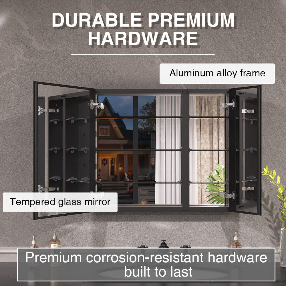 Keen Framless Recessed or Surface-Mount Rectangular Aluminum Medicine Cabinet with Mirror in Matte Black