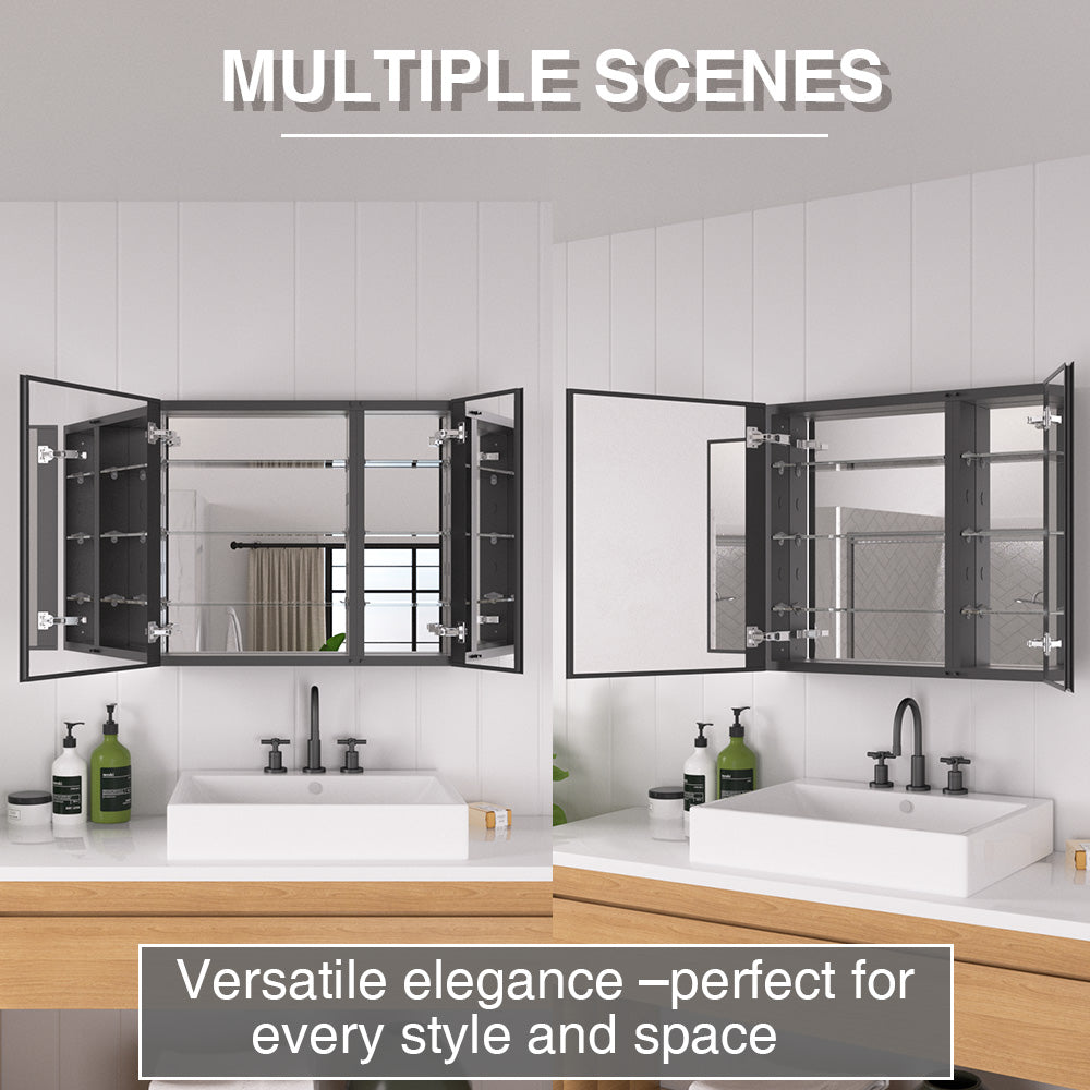 Keen Framless Recessed or Surface-Mount Rectangular Aluminum Medicine Cabinet with Mirror in Matte Black