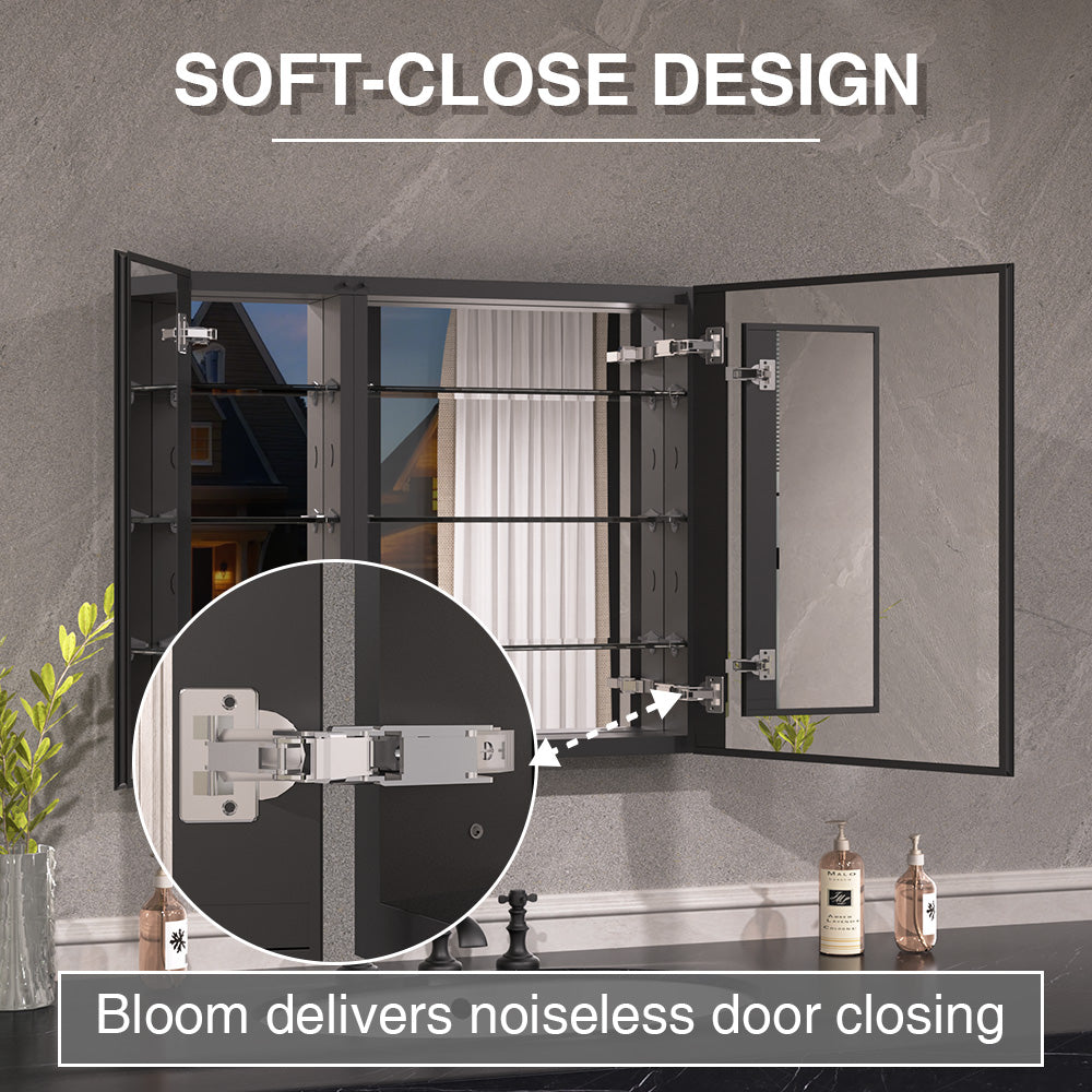 Keen Framless Recessed or Surface-Mount Rectangular Aluminum Medicine Cabinet with Mirror in Matte Black