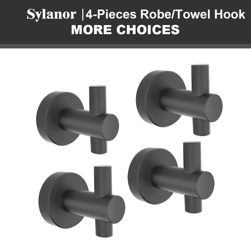 NestPro 4-Pieces Wall Mounted J-Hook Round Bathroom Robe/Towel Hook