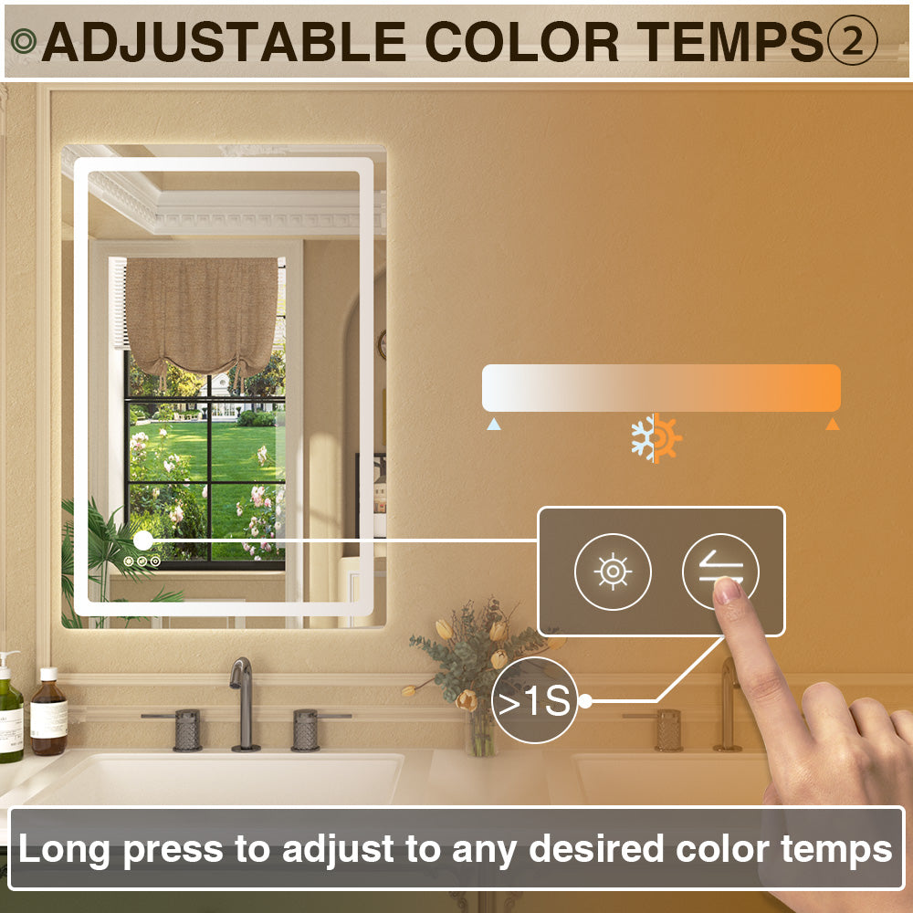 Twinkle Rectangular Frameless Anti-Fog LED Light Dimmable Wall Bathroom Vanity Mirror in Polished Crystal