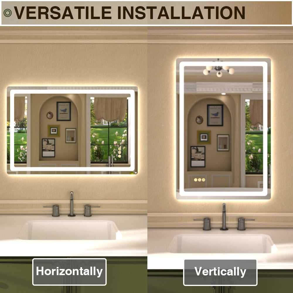Twinkle Rectangular Frameless Anti-Fog LED Light Dimmable Wall Bathroom Vanity Mirror in Polished Crystal