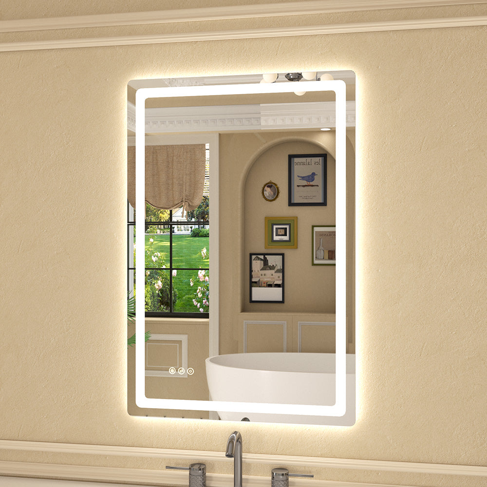 Twinkle Rectangular Frameless Anti-Fog LED Light Dimmable Wall Bathroom Vanity Mirror in Polished Crystal