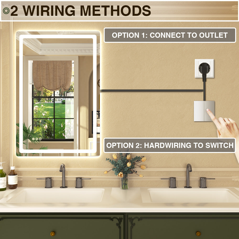 Twinkle Rectangular Frameless Anti-Fog LED Light Dimmable Wall Bathroom Vanity Mirror in Polished Crystal