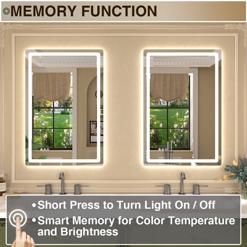 Twinkle Rectangular Frameless Anti-Fog LED Light Dimmable Wall Bathroom Vanity Mirror in Polished Crystal