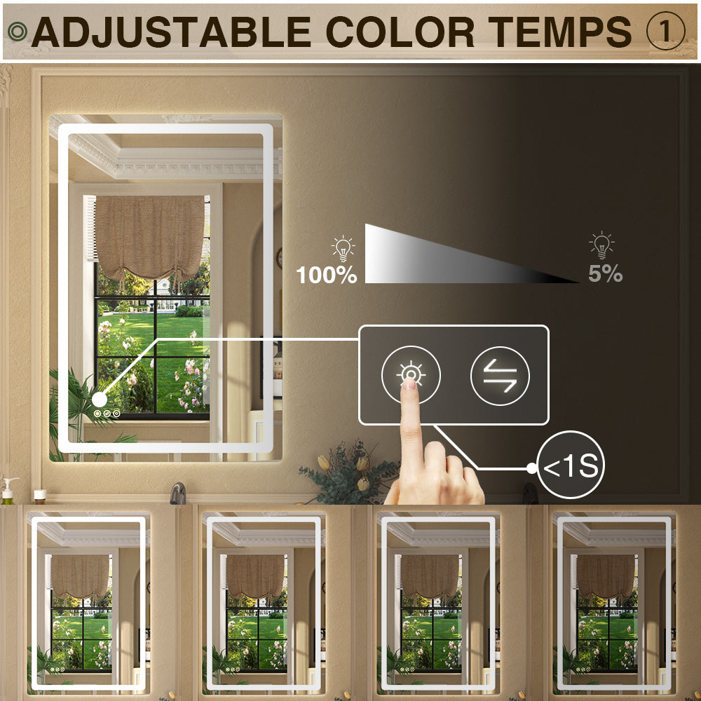 Twinkle Rectangular Frameless Anti-Fog LED Light Dimmable Wall Bathroom Vanity Mirror in Polished Crystal